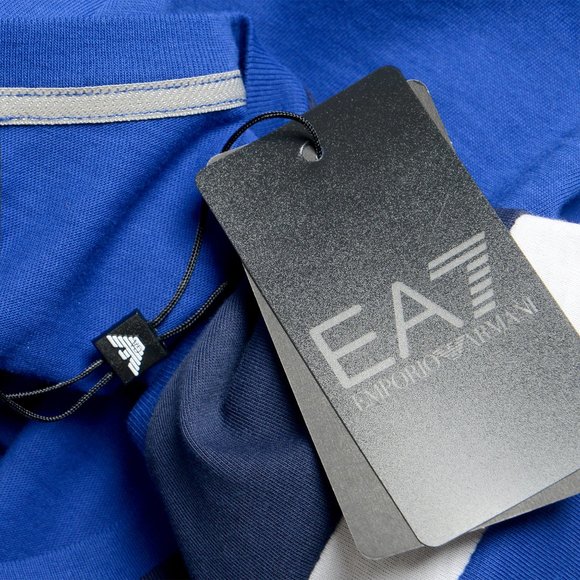 Emporio Armani EA7 Boys Bright Blue Short Sleeve Logo Print Crewneck T-Shirt - Picture 6 of 7